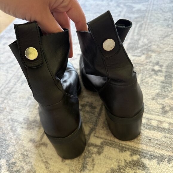 ZARA Black Leather Front Zip Chunky Ankle Leather Boots 38 - Picture 4 of 6